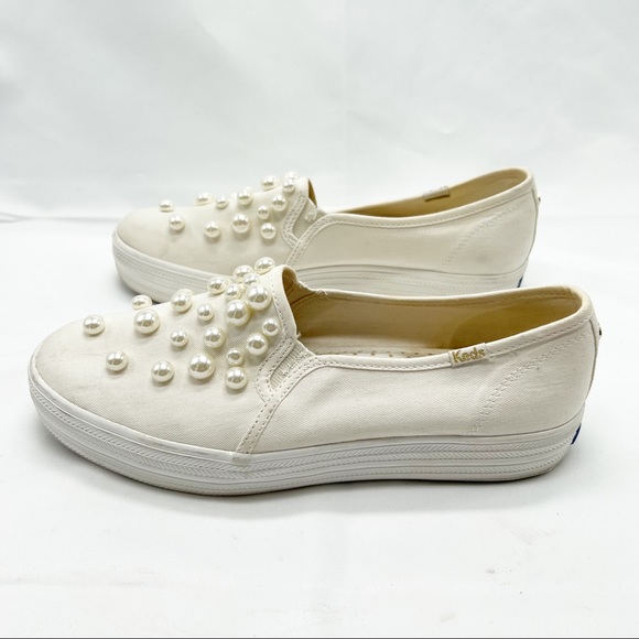 🎃Keds x Kate Spade Triple Decker Bridal Wedding Pearl Slip On Slides size 8.5 - Picture 6 of 11